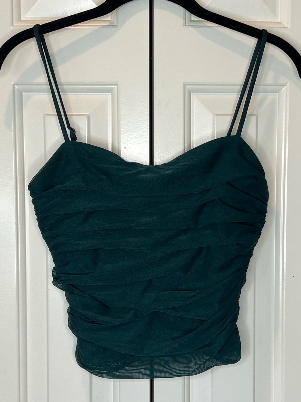 Express Body Contour Mesh Cropped Cami Emerald Green Ruched Women’s